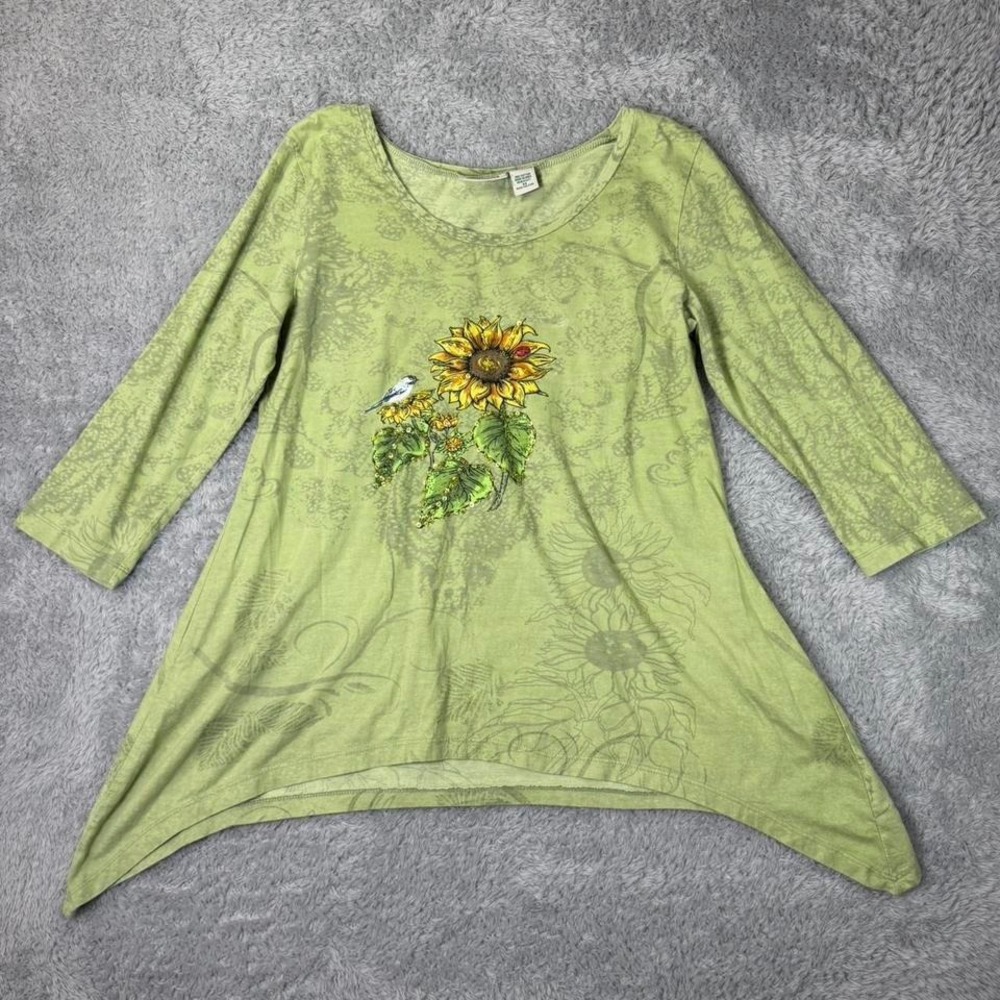 Green sunflower 3/4 sleeve top